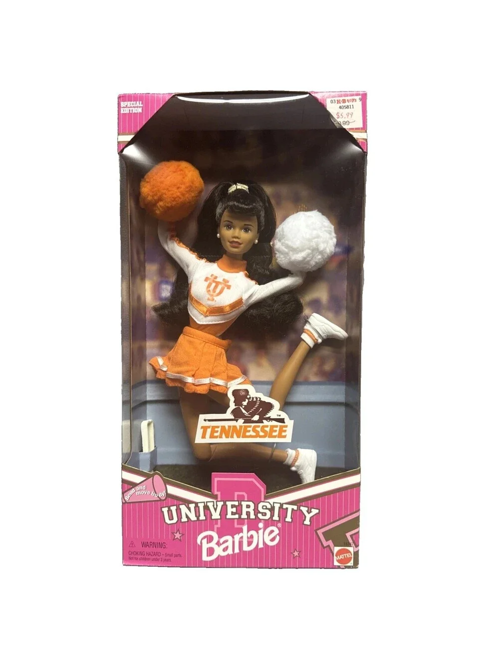 1997 University Of Tennessee Barbie Doll Volunteers Cheerleader Brown Hair Skin
